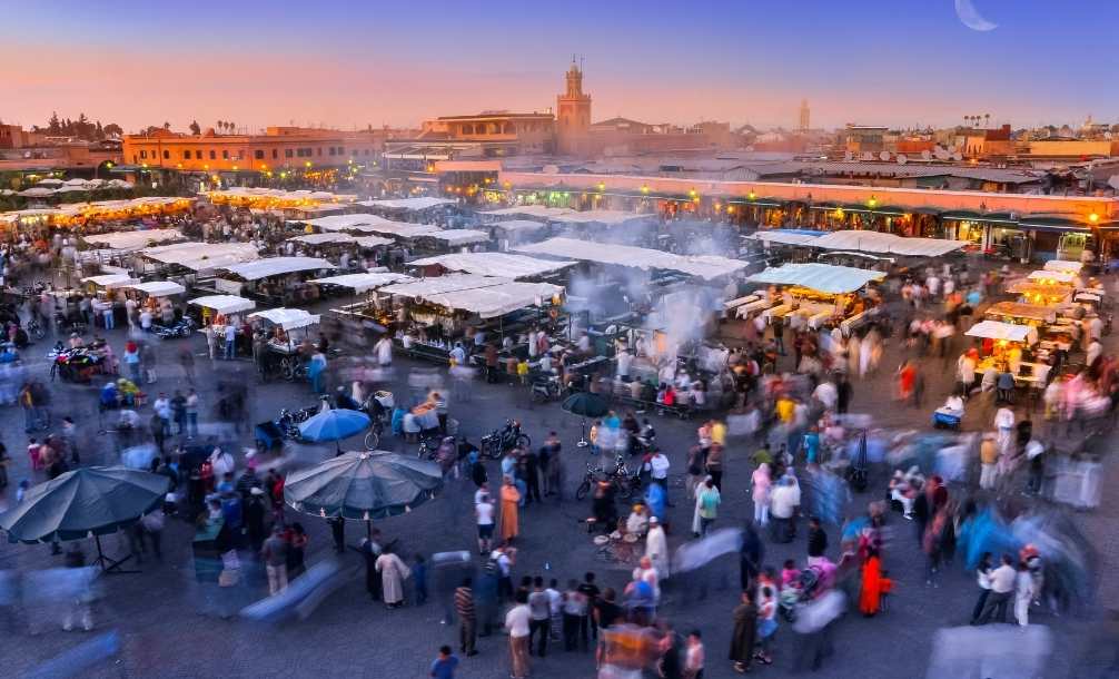 View of Jemaa el Fna square a departure location for Marrakech desert tours